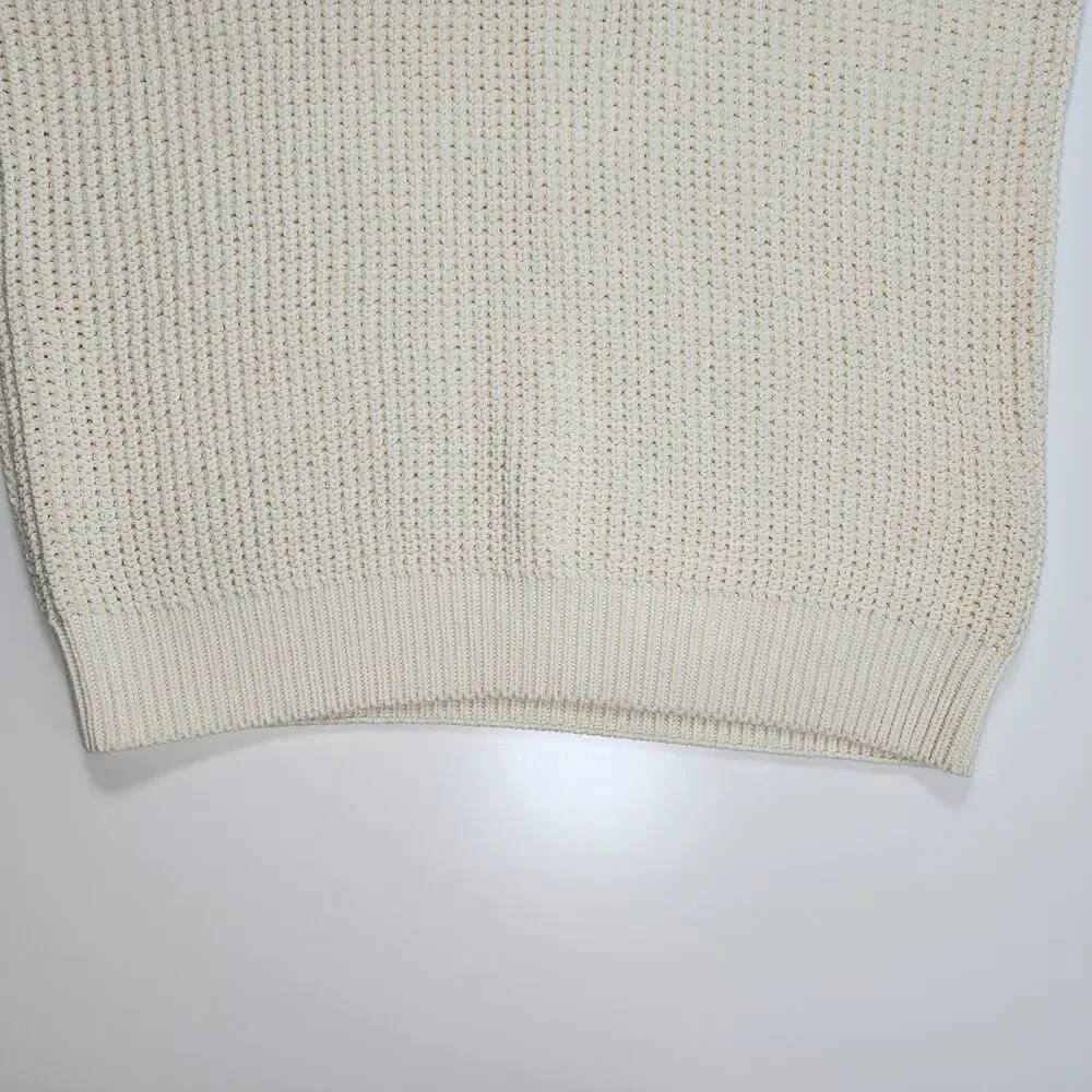 Zara Men's Cream Chunky‎ Knit Sweater Size L Cotton Crewneck Pullover